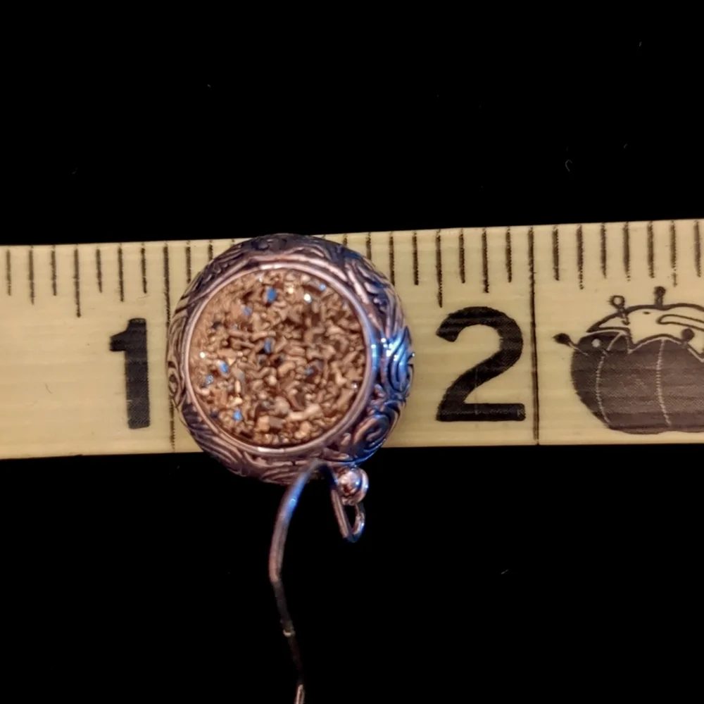 Vintage Francis Douglas Citrine Druzy 925 Silver Round Drop Earring - Picture 3 of 3